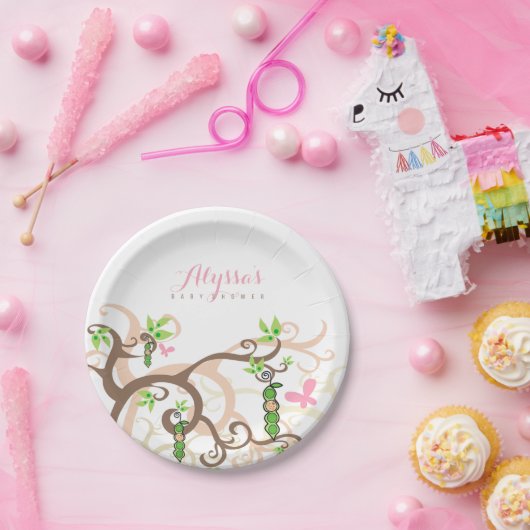 ポッドの女の子のベビーシャワーの紙皿のピンクのエンドウ豆 ペーパープレート (パーティー)