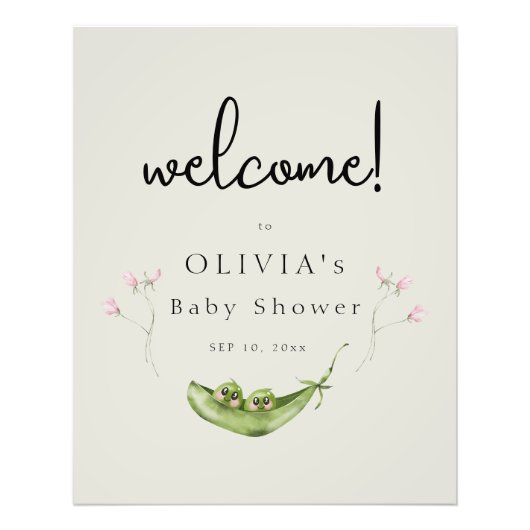 ポッドの女の子の中の2つの豆の赤ちゃんシャワー歓迎ポスター フォトプリント            (正面)