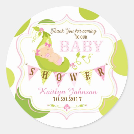 ポッドの女の赤ちゃんのエンドウ豆はラベル感謝していしています ラウンドシール (正面)