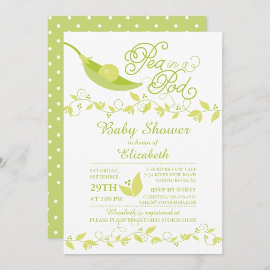 ポッドの小さな豆の赤ちゃんシャワー招待状 招待状 (正面/裏面)