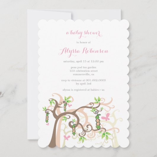 ポッドの庭の双生児の女の赤ちゃんのシャワーの招待のエンドウ豆 招待状 (正面)