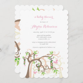 ポッドの庭の双生児の女の赤ちゃんのシャワーの招待のエンドウ豆 招待状