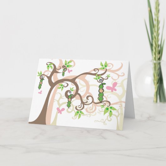 ポッドの庭の女の子のベビーシャワーカードのピンクのエンドウ豆 招待状 (正面)