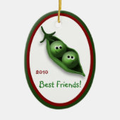 ポッドの楕円形の陶磁器のクリスマスのオーナメントの2個のエンドウ豆 セラミックオーナメント (正面)