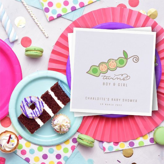 ポッドの牡丹の男児ツインベビーシャワーパーティー スタンダードランチョンナプキン