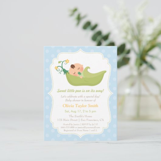 ポッドの男の赤ちゃんのシャワーの招待状のスイートピー 招待状 (スタンド正面)