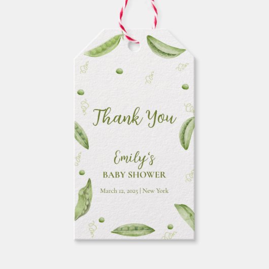 ポッドの赤ちゃんシャワーで緑の野菜のスイートピー ギフトタグ (正面)