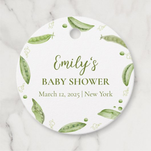 ポッドの赤ちゃんシャワーで緑の野菜のスイートピー フェイバータグ (正面)