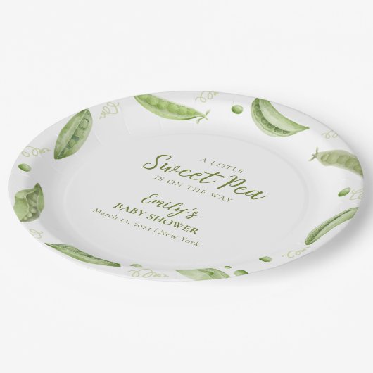 ポッドの赤ちゃんシャワーで緑の野菜のスイートピー ペーパープレート (アングル)