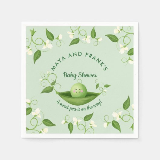 ポッドの赤ちゃんシャワーのスイートピー スタンダードカクテルナプキン (正面)
