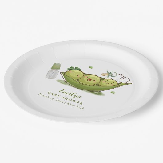 ポッドの赤ちゃんシャワーのセージ緑おしゃぶり甘いピー ペーパープレート (アングル)