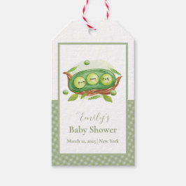 ポッドの赤ちゃんシャワーの可愛いギンガム緑のスイートピー ギフトタグ