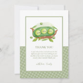 ポッドの赤ちゃんシャワーの可愛いギンガム緑のスイートピー サンキューカード (正面)