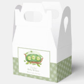 ポッドの赤ちゃんシャワーの可愛いギンガム緑のスイートピー フェイバーボックス (見開き)