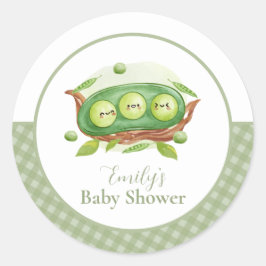 ポッドの赤ちゃんシャワーの可愛いギンガム緑のスイートピー ラウンドシール