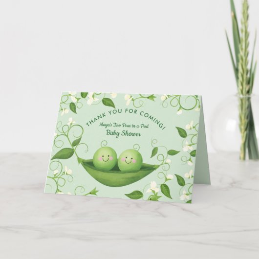 ポッドの赤ちゃんシャワーの2つのエンドウ サンキューカード (正面)