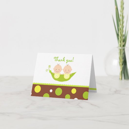 ポッドの赤ちゃんシャワーの2つの豆ありがとうノートカード サンキューカード (正面)