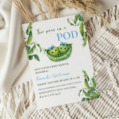 ポッドの青い男の子の双子の赤ちゃんシャワーのかわいい2つのエンドウ 招待状