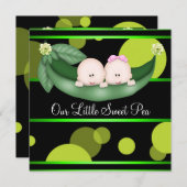 ポッドの黒い緑のエンドウの性別を明らかにするパーティー 招待状 (正面/裏面)