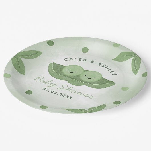 ポッドの2つのエンドウの男の子の赤ちゃんシャワー ペーパープレート (アングル)