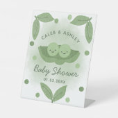 ポッドの2つのエンドウの男の子の赤ちゃんシャワー 台座サイン (正面)