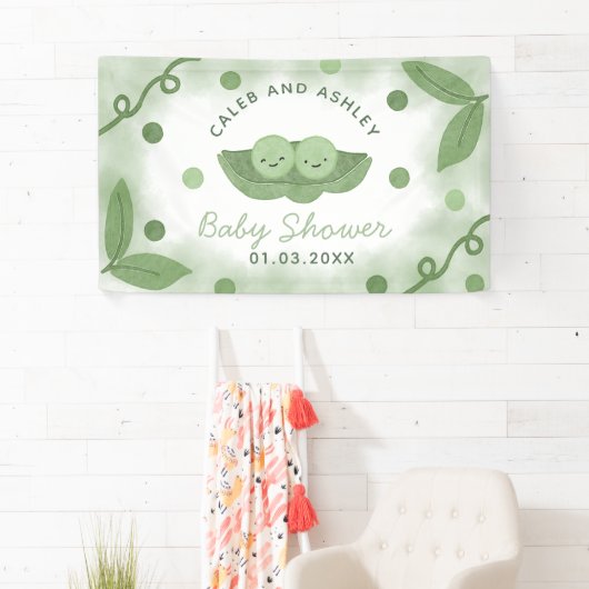 ポッドの2つのエンドウの男の子の赤ちゃんシャワー 横断幕 (インサイチュ)