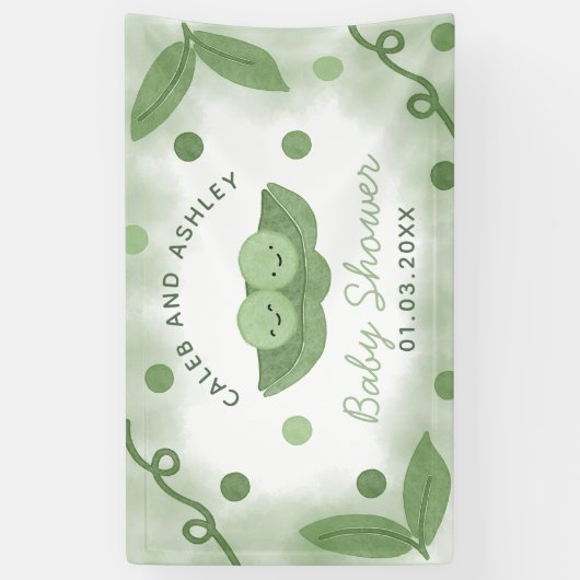 ポッドの2つのエンドウの男の子の赤ちゃんシャワー 横断幕 (縦)