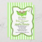 ポッドの2個のエンドウ豆はストライプなベビーシャワーを結び付けます 招待状 (正面/裏面)