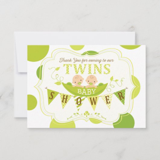 ポッドの2個のエンドウ豆は感謝していしています結び付けます サンキューカード (正面)