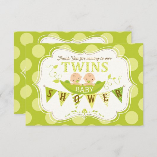 ポッドの2個のエンドウ豆は感謝していしています結び付けます サンキューカード (正面/裏面)