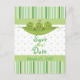 ポッドの3つのエンドウの赤ちゃんシャワー三つ子の日付を保存 案内ポストカード