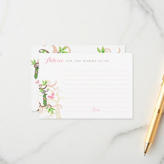 ポッドガーデンの中のピンクピー女の子の赤ちゃんシャワーママ アドバイスカード (正面/裏面インサイチュ)