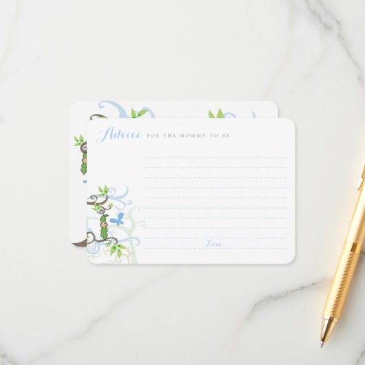 ポッドガーデンの中のピー男の子の赤ちゃんシャワーゲームママ アドバイスカード (正面/裏面インサイチュ)