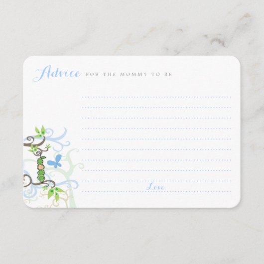 ポッドガーデンの中のピー男の子の赤ちゃんシャワーゲームママ アドバイスカード (正面)