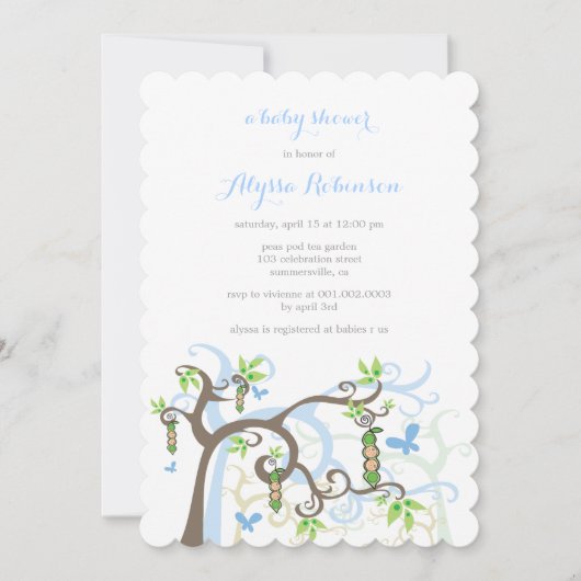 ポッドガーデンツインズのエンドウ豆男の赤ちゃんシャワー招待状 招待状 (正面)