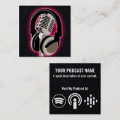 ポッドキャストピ白熱［赤熱］光を放つンクのヘッドホンとマイク スクエア名刺 (正面/裏面)