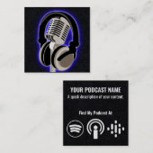 ポッドキャストブ白熱［赤熱］光を放つルーヘッドフォンおよびマイク スクエア名刺 (正面/裏面)