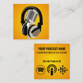 ポッドキャストマイクヘッドフォンオレンジ スクエア名刺 (正面/裏面)
