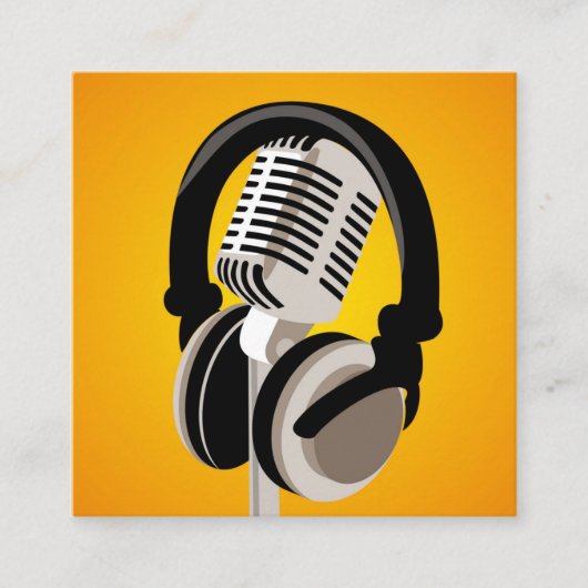 ポッドキャストマイクヘッドフォンオレンジ スクエア名刺 (正面)