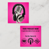 ポッドキャストマイクヘッドフォンピンク スクエア名刺 (正面/裏面)