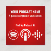 ポッドキャストマイクヘッドフォンレッド スクエア名刺 (裏面)