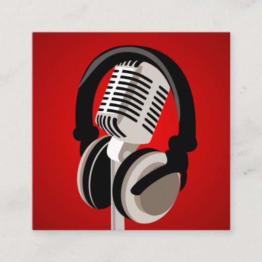 ポッドキャストマイクヘッドフォンレッド スクエア名刺 (正面)