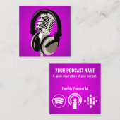 ポッドキャストマイクヘッドフォン紫 スクエア名刺 (正面/裏面)