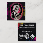 ポッドキャスト白熱［赤熱］光を放つマイクヘッドフォンピンクブラック スクエア名刺 (正面/裏面)
