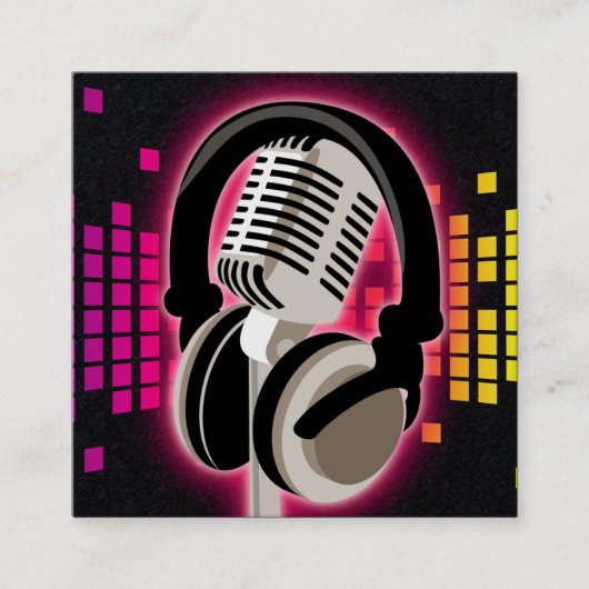 ポッドキャスト白熱［赤熱］光を放つマイクヘッドフォンピンクブラック スクエア名刺 (正面)