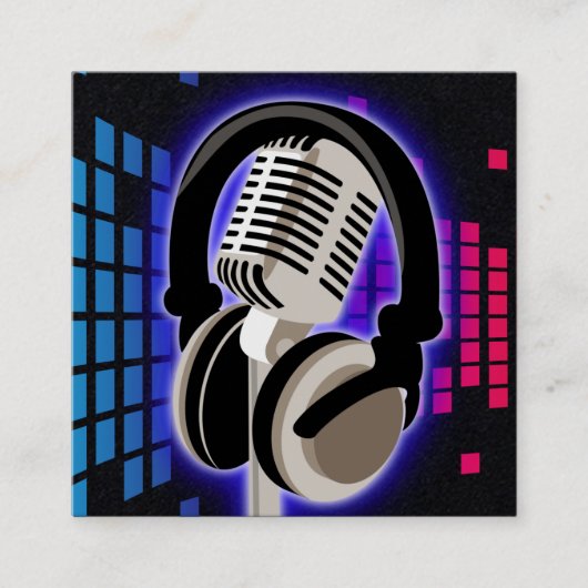 ポッドキャスト白熱［赤熱］光を放つマイクヘッドフォンブルーブラックS スクエア名刺 (正面)