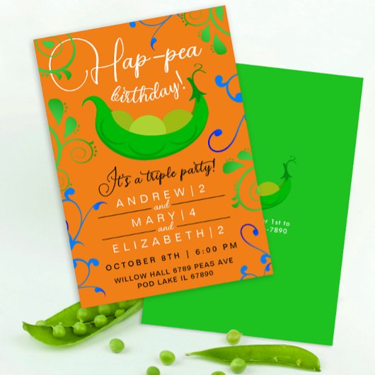 ポッドスタイリッシュオレンジの三つ子の関節パーティーの豆 招待状