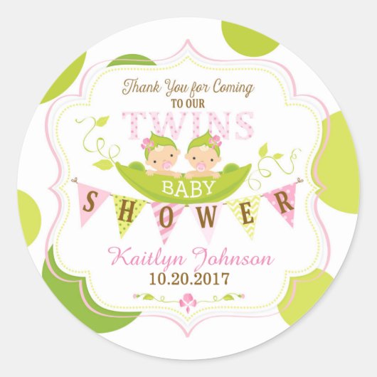 ポッドツインの女の子に2つの豆ありがとうラベル ラウンドシール (正面)