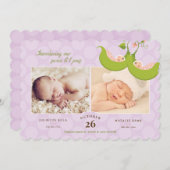 ポッドツインの豆の女の子2写真誕生のお知らせ 招待状 (正面/裏面)