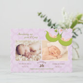 ポッドツインの豆の女の子2写真誕生のお知らせ 招待状 (スタンド正面)